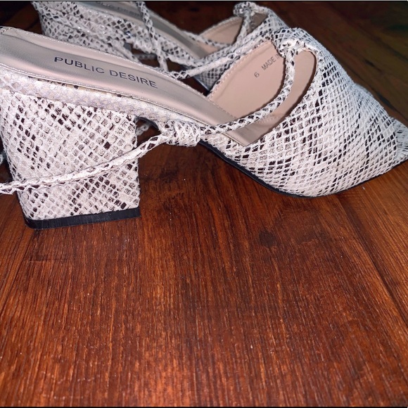 Public Desire Snake Print Lace-Up Block Heels - Picture 2 of 3